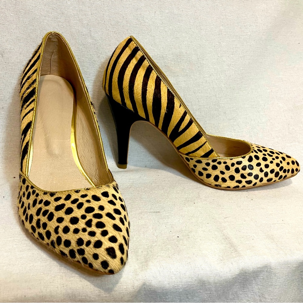 Vero Cuoio Women's Animal Print High Heels Cow Hair (?) Size 245 7.5 US EUC